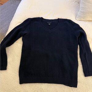 Tommy Hilfiger Navy Cotton V-Neck Sweater